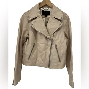 NWT J. Crew $550 Collection Leather Motorcycle Jacket - Moroccan Sand - FLAW - 8